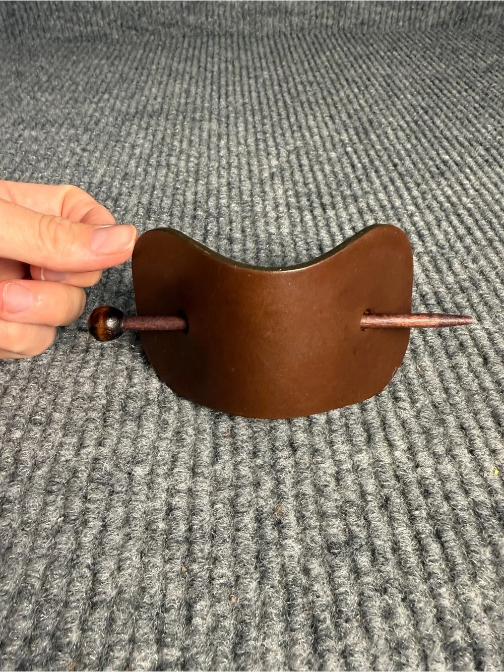 Vintage Colette Malouf Brown Leather & Wood Hair Slide Barrette